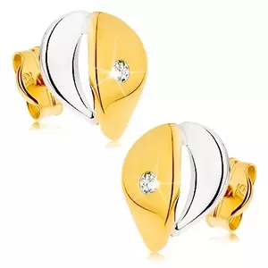Cercei din aur de 9K picătură cu zircon clar în design bicolor imagine