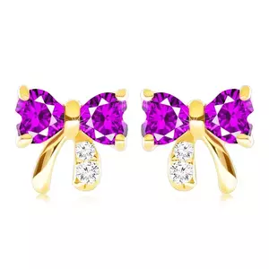 Cercei din aur de 9K în formă de arc cu ametist violet și zirconii transparente imagine
