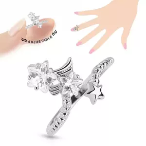 Inel placat cu rodiu pe unghie, stele zirconiu transparent, ajustabil imagine