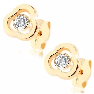 Cercei din aur de 9K contur floral cu zircon clar imagine