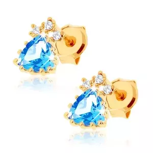 Cercei din aur de 14K cu topaz triunghiular și zirconii transparente imagine