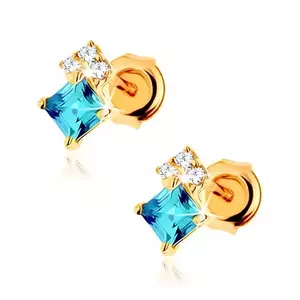 Cercei din aur de 14K cu un topaz în formă de romb și zirconii transparente imagine