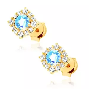 Cercei din aur de 14K pătrați cu topaz albastru căptușit cu zirconii imagine