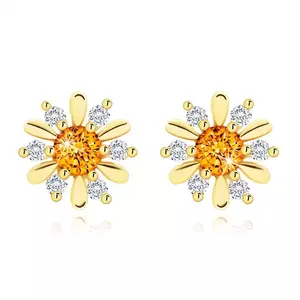 Cercei din aur de 14K floare înflorită cu citrin și zirconii imagine