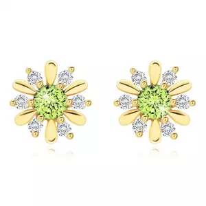 Cercei din aur de 14K floare cu olivină și zircon clar imagine