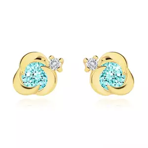 Cercei din aur de 14K floare cu centru de topaz și zircon clar imagine