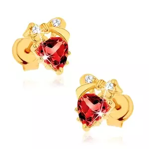 Cercei din aur de 14K cu arc din granat și zircon în formă de inimă imagine