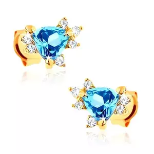 Cercei triunghi din aur de 14K cu topaz albastru și zirconii transparente imagine