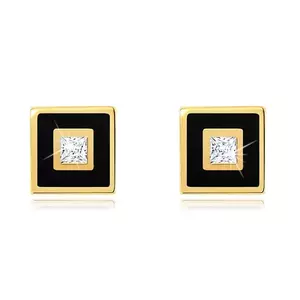Cercei pătrați din aur de 14K cu email negru și zircon imagine