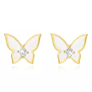 Cercei din aur de 14K cu un fluture cu glazură albă și zircon imagine