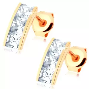 Cercei din aur de 14K cu zirconii pătrate transparente într-un aranjament curbat imagine