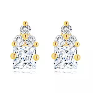 Cercei din aur de 14K cu un zircon pătrat și un trio de zirconi mici imagine
