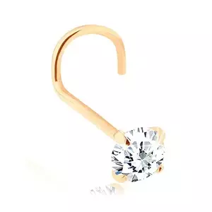 Piercing de nas din aur 585, curbat - un zirconiu strălucitor, rotund, transparent imagine