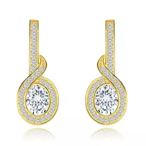 Cercei din aur 14K în formă de buclă cu un zircon oval imagine