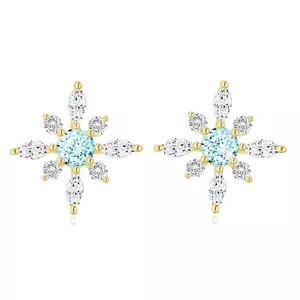 Cercei din aur de 9K în formă de floare cu topaz albastru și zirconii clare imagine