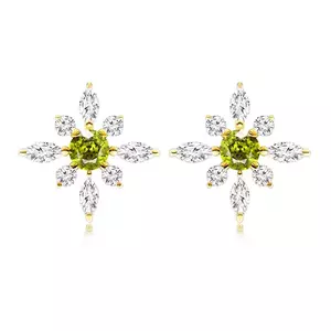 Cercei din aur de 9K în formă de floare cu olivine și zirconii clare imagine