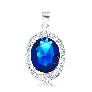 Pandantiv din argint 925, zirconiu oval albastru închis, contur din zirconii transparente imagine