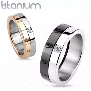 Verigheta din titan, argintie și neagra, cifre romane, zirconiu, 7 mm - Marime inel: 59 imagine
