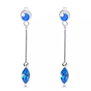 Cercei atârnători, argint 925, cristal Swarovski rotund albastru închis și gri imagine