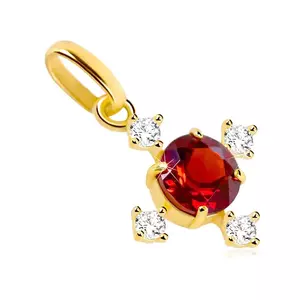 Pandantiv din aur galben de 14K - cruce formată din garnet roșu și zirconii transparente imagine