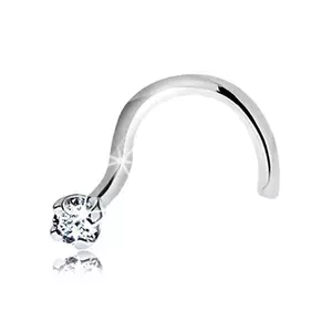 Piercing curbat pentru nas din aur alb de 14K - diamant transparent, 1, 5 mm imagine