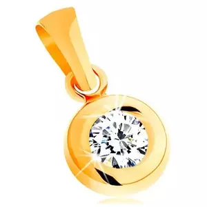 Pandantiv din aur galben de 14K - zirconiu rotund, transparent, într-o montură lucioasă rotundă imagine