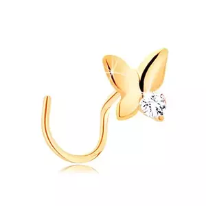 Piercing pentru nas din aur galben de 14K - fluturaș cu zirconiu transparent imagine