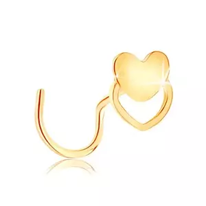 Piercing curbat pentru nas din aur galben de 14K - inimă și contur de inimă imagine