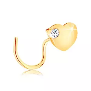 Piercing curbat pentru nas din aur galben de 14K - inimă plată cu zirconiu imagine
