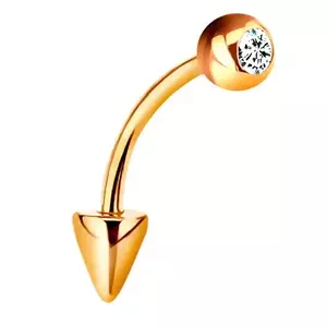 Piercing din aur galben 9K - tijă îndoită cu bilă și con, zirconiu transparent imagine