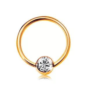 Piercing din aur galben 9K - cerc lucios cu o bilă cu zirconiu transparent, 8 mm imagine