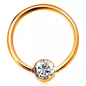 Piercing din aur galben 375 - cerc lucios cu o bilă cu zirconiu transparent, 12 mm imagine