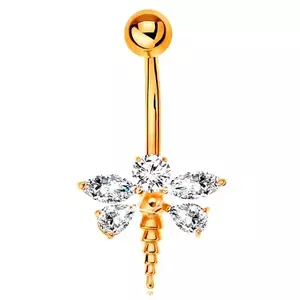 Piercing pentru buric din aur galben 9K - libelulă cu aripi din zirconii transparente imagine