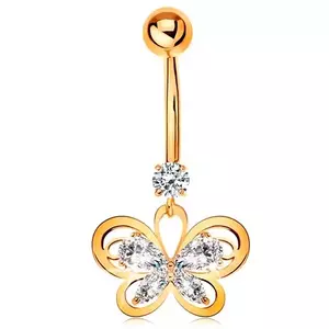 Piercing pentru buric din aur galben 14K - contur de fluture cu zirconii transparente imagine