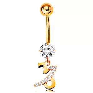 Piercing pentru buric din aur 9K - zirconiu transparent, semn zodiacal strălucitor - CAPRICORN imagine