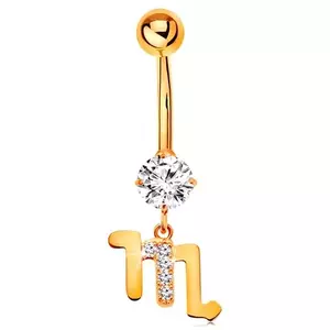 Piercing pentru buric din aur galben 9K - zirconiu transparent, semn zodiacal - SCORPION imagine
