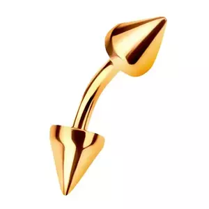 Piercing din aur 14K - tijă îndoită cu două conuri la capete, 6 mm imagine