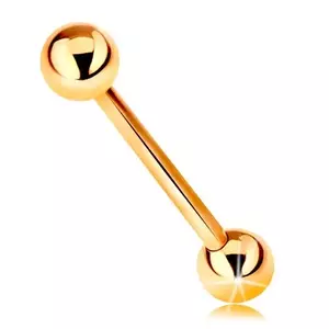 Piercing din aur galben 14K - tijă, două bile netede și lucioase, 16 mm imagine