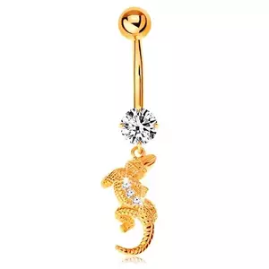 Piercing pentru buric din aur galben 14K - zirconiu transparent, crocodil mic cu trupul îndoit imagine