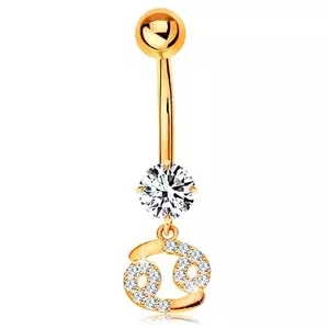 Piercing pentru buric din aur galben 14K - zirconiu transparent, semn zodiacal - RAC imagine