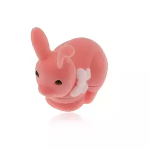 Cutie de catifea pentru inel sau cercei, in forma de iepuras roz cu fundita alba imagine