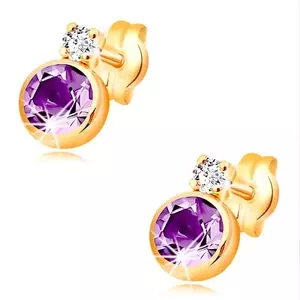 Cercei cu șuruburi din aur de 14K, cu ametist violet și zirconiu transparent imagine