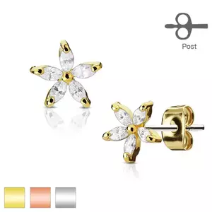 Cercei din oțel inox, floare cu zirconiu transparent - Culoare: Arămiu imagine