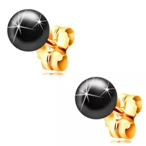 Cercei din aur galben 14K - bilă hematit gri închis, 6 mm imagine