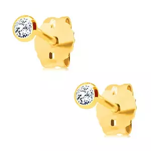 Cercei din aur galben 14K - zirconiu rotund, transparent în montură, 2 mm imagine