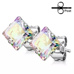 Cercei din oțel 316L în nuanță argintie, zirconiu pătrat curcubeu - Dimensiune: 3 x 3 mm imagine