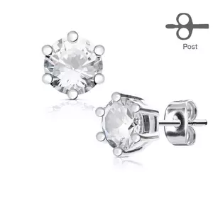 Cercei din oțel inoxidabil de culoare argintie, zirconiu rotund transparent în montură - Diametru: 3 mm imagine