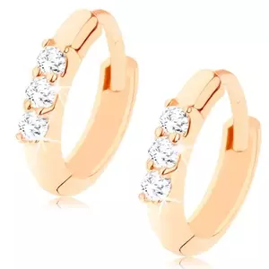 Cercei din aur galben 14K - cerc lucios decorat cu o linie de diamante strălucitoare imagine