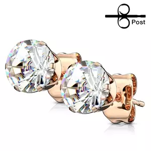 Cercei din oțel de culoare cuprului - zirconiu rotund transparent în montură - Diametru: 3 mm imagine