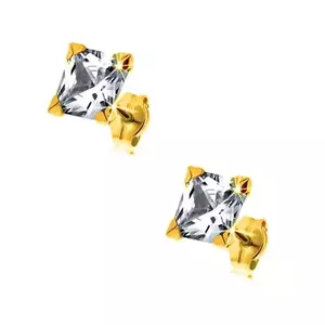 Cercei din aur galben de 9K - zirconiu pătrat transparent, 6 mm imagine